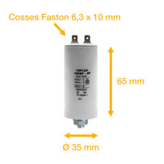 Condensateur 8uF/8µF démarrage / permanent pour moteur – Cosses Faston 6,3mm