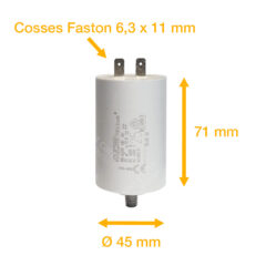 Condensateur 25uF (µF) ICAR Ecofill WB 40250 démarrage / permanent pour moteur – Cosses Faston 6,3mm