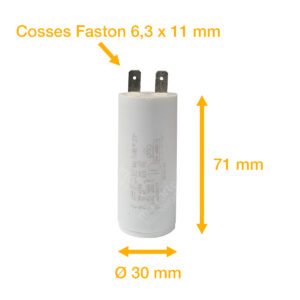 Condensateur 10uF (µF) ICAR Ecofill WB 40100 démarrage / permanent pour moteur – Cosses Faston 6,3mm