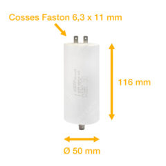 Condensateur 50uF (µF) ICAR Ecofill MLR25PRL démarrage / permanent pour moteur – Cosses Faston 6,3mm