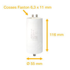 Condensateur 80uF (µF) ICAR Ecofill WB 40800 démarrage / permanent pour moteur – Cosses Faston 6,3mm