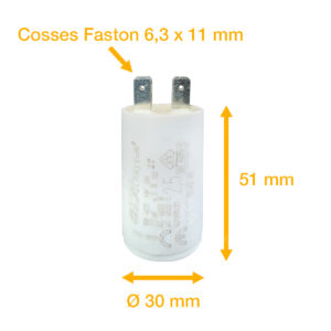 Condensateur 2,5uF (µF) ICAR Ecofill WB 4025 démarrage / permanent pour moteur – Cosses Faston 6,3mm