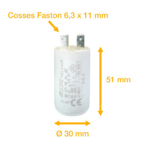 Condensateur 3,5uF (µF) ICAR Ecofill WB 4035 démarrage / permanent pour moteur – Cosses Faston 6,3mm