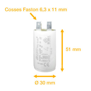 Condensateur 4uF/4µF ICAR Ecofill MLR25PRL démarrage / permanent pour moteur – Cosses Faston 6,3mm