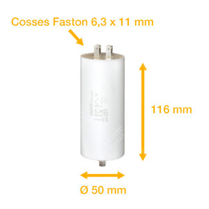 Condensateur 70uF (µF) ICAR Ecofill WB 40700 démarrage / permanent pour moteur – Cosses Faston 6,3mm