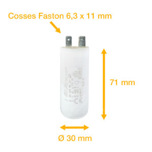 Condensateur 9uF/9µF ICAR Ecofill WB 4090 démarrage / permanent pour moteur – Cosses Faston 6,3mm